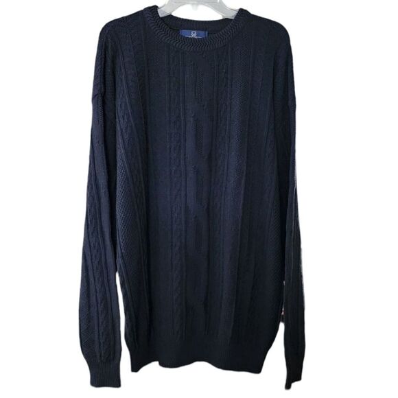 Enro Traditions Men’s 1XL Tall Cable Knit Sweater Navy 100% Cotton Made in USA - Picture 1 of 6